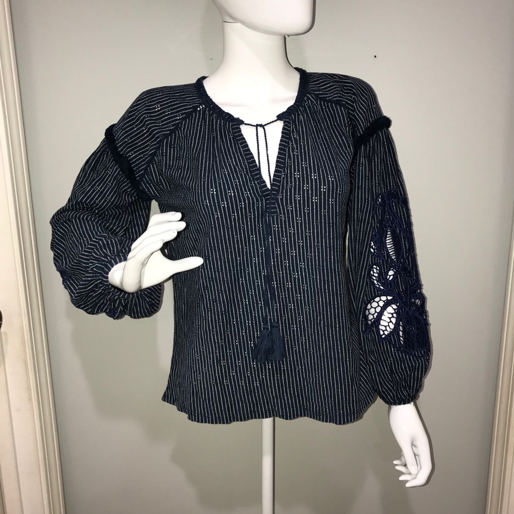 Lucky Brand boho tops women's blue sz M